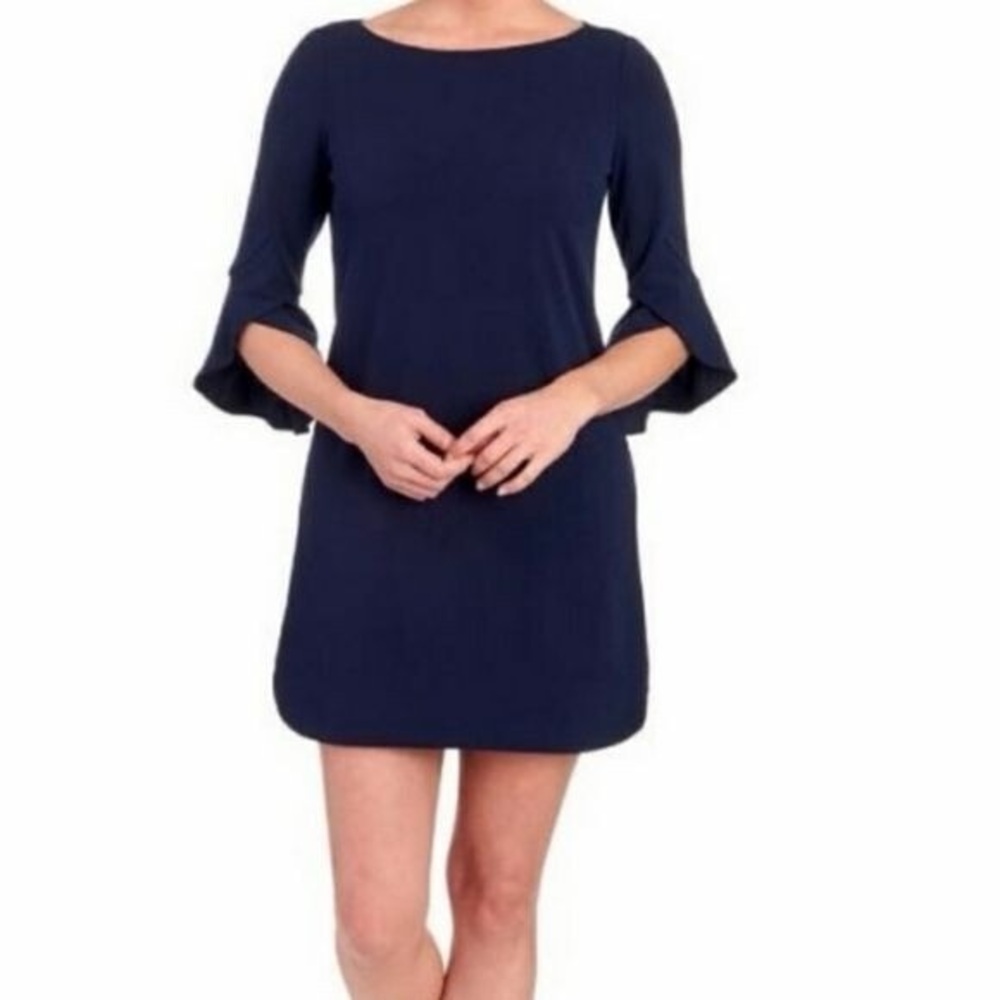 Vince Camuto Navy Blue Sheath Dress with Tulip Bell Sleeves